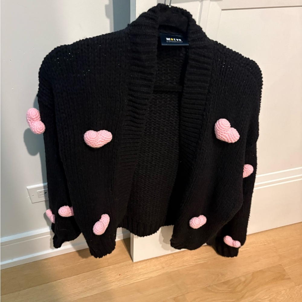 Maeve for Anthropologie one size Black Cardigan with puff hearts